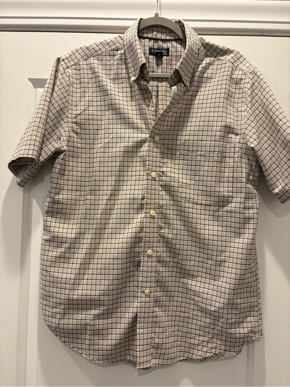St. John's Bay Beige Plaid Short-Sleeve Button-Down Shirt